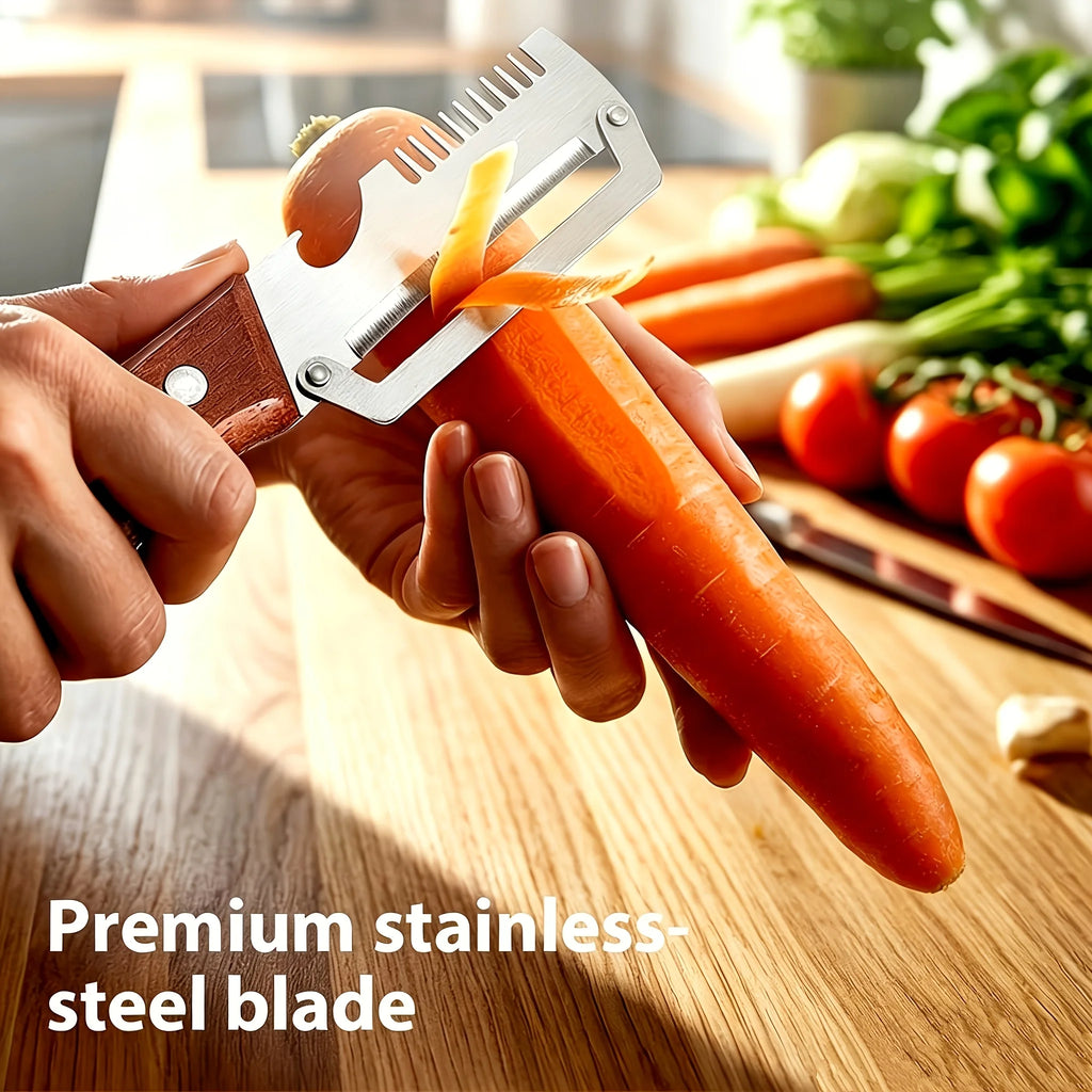 Durable Smooth Stainless Steel Peeler Wooden Handle Multifunctional Kitchen Accessory for Daily Fruit Veg Processing
