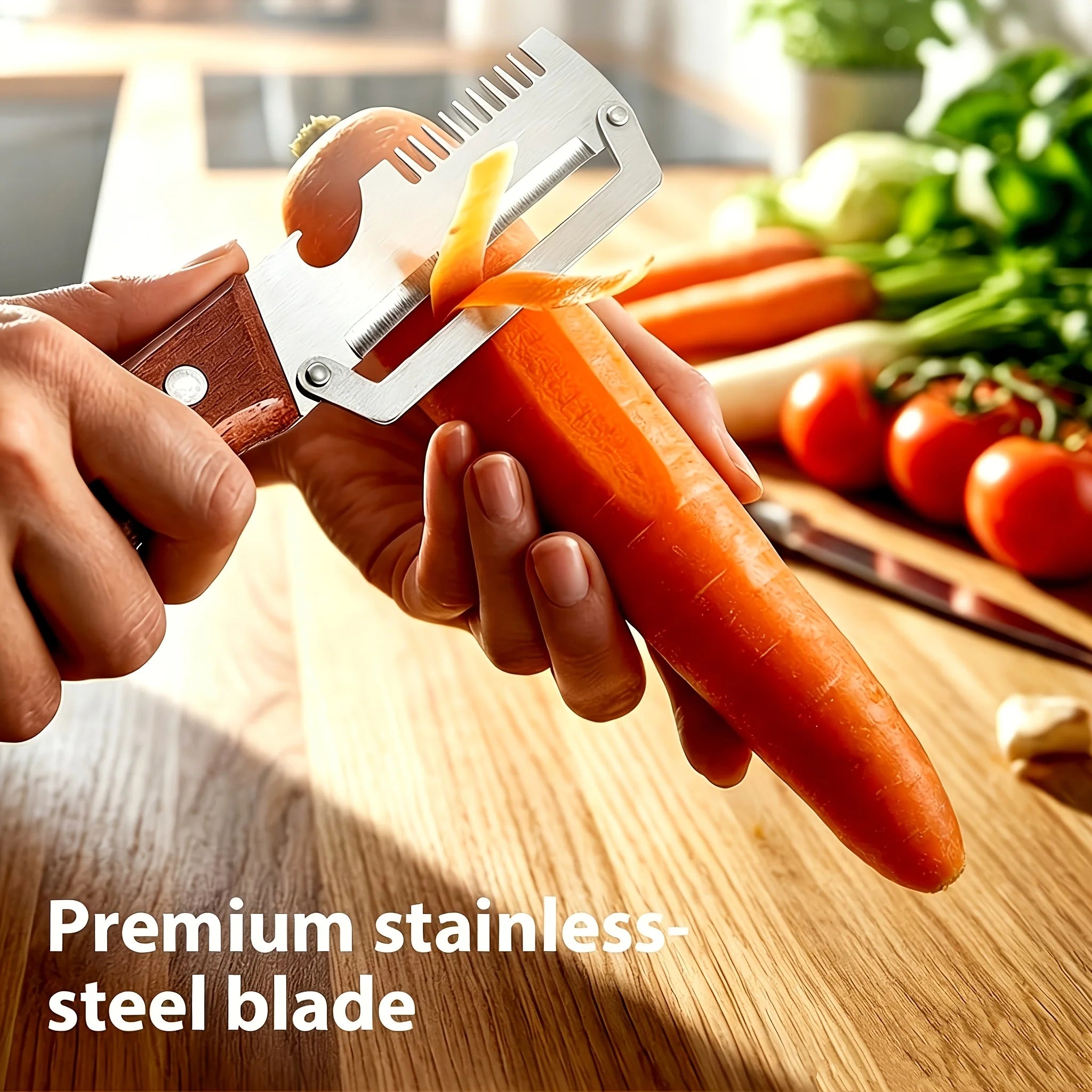 Durable Smooth Stainless Steel Peeler Wooden Handle Multifunctional Kitchen Accessory for Daily Fruit Veg Processing