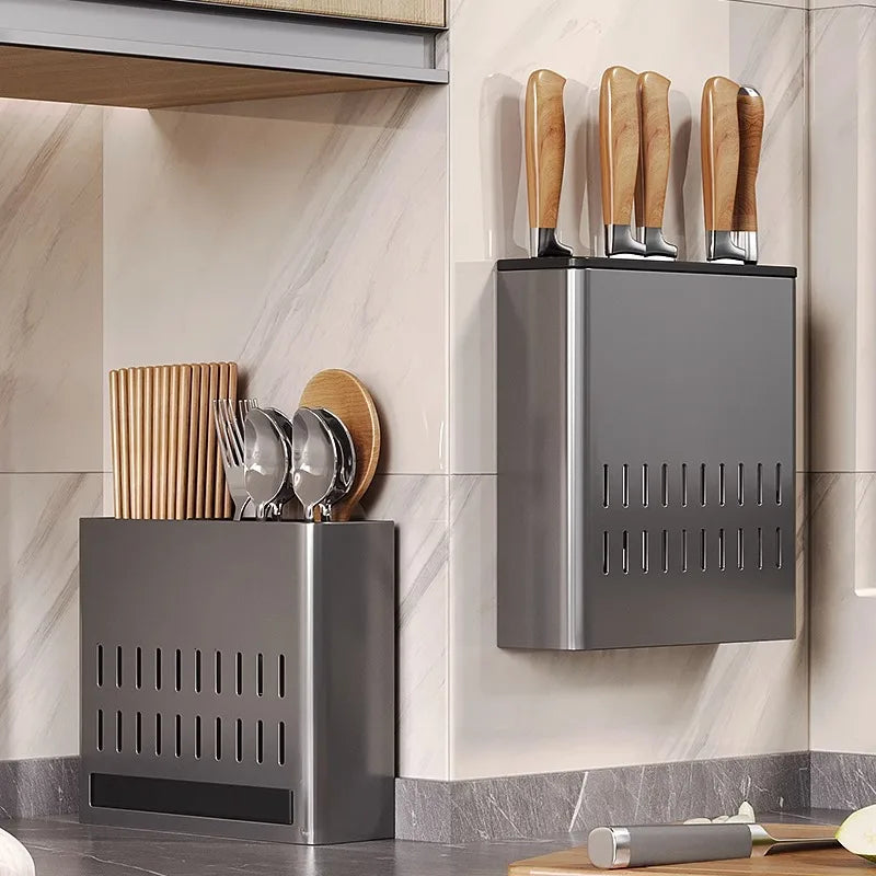 Gun ash chopsticks holder storage box Kitchen household wall mounted spoon shelf Wall drain free punch chopsticks cage