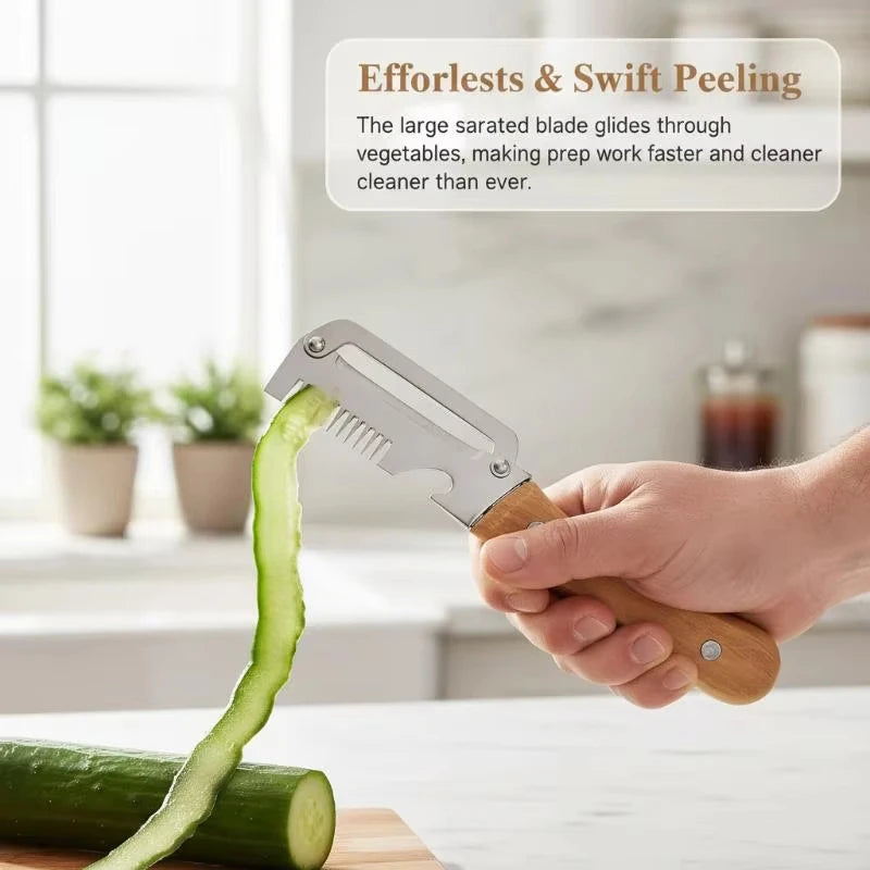 Durable Smooth Stainless Steel Peeler Wooden Handle Multifunctional Kitchen Accessory for Daily Fruit Veg Processing