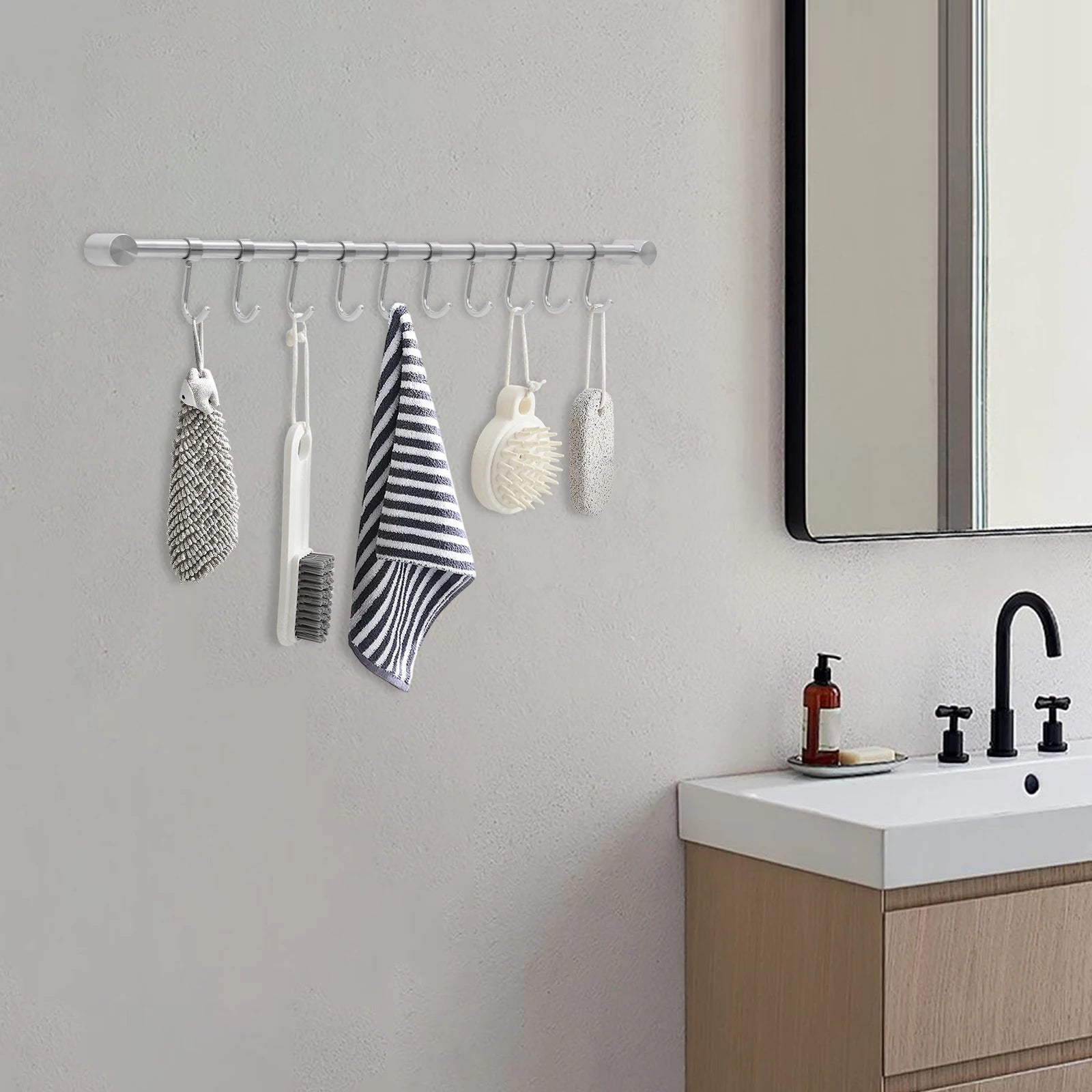 20 inch Wall-mounted Rail Utensil Storage Hanger 304 Stainless Steel Kitchen Hanging Racks For Spatula Spoon Cookware Mug